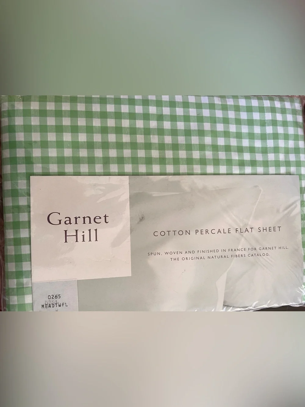 NIB Garbet Hill Bright Green Gingham Twin Flat sheet 100% cotton 0265 Mead Green